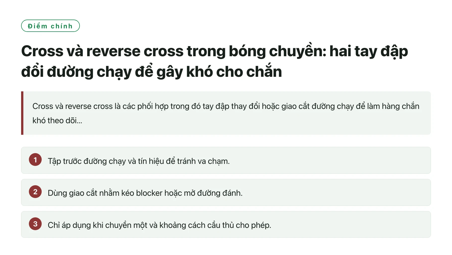 Cross và reverse cross trong bóng chuyền: hai tay đập đổi đường chạy để gây khó cho chắn——全文要点速览
